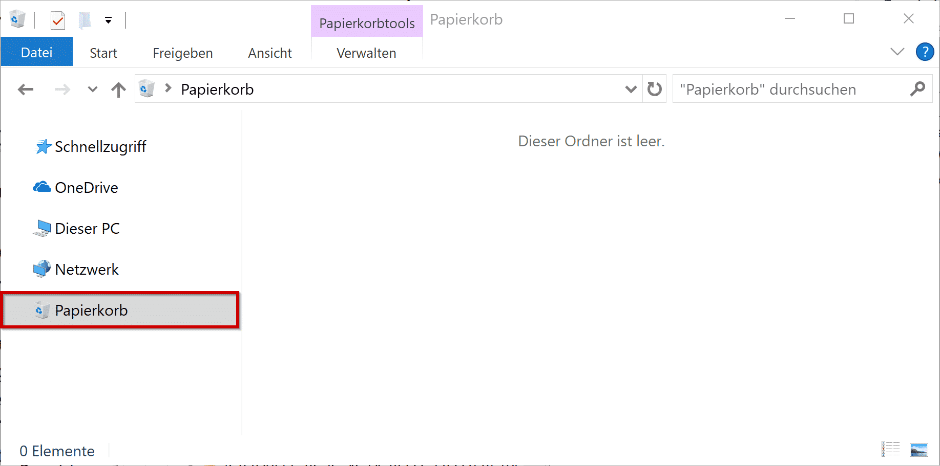 Papierkorb im Windows Explorer anzeigen