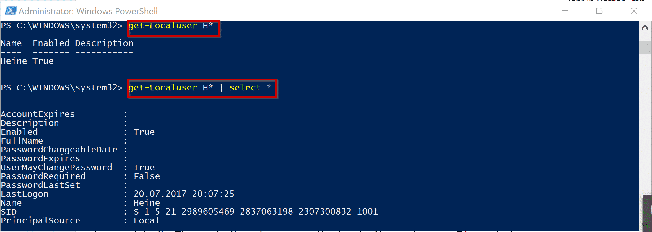 PowerShell lokale User anzeigen