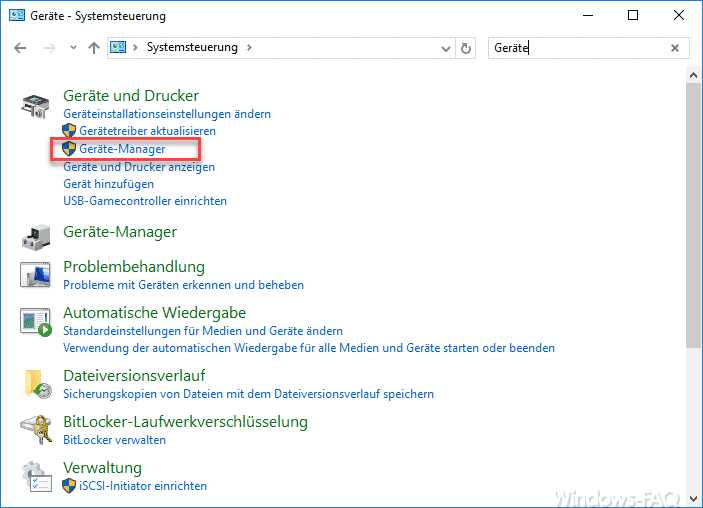 Systemsteuerung Gerätemananger Windows