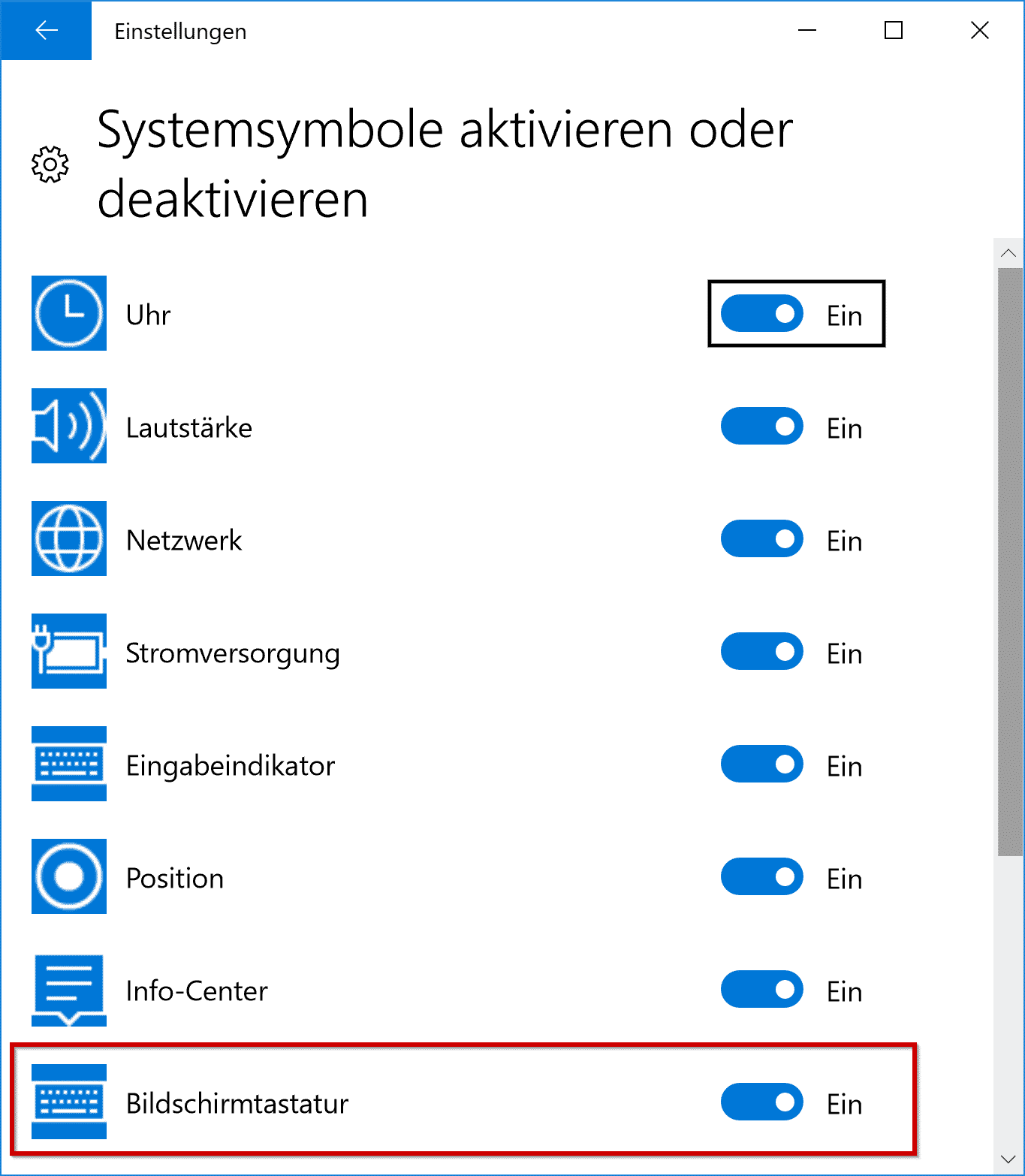 Systemsymbol Bildschirmtastatur