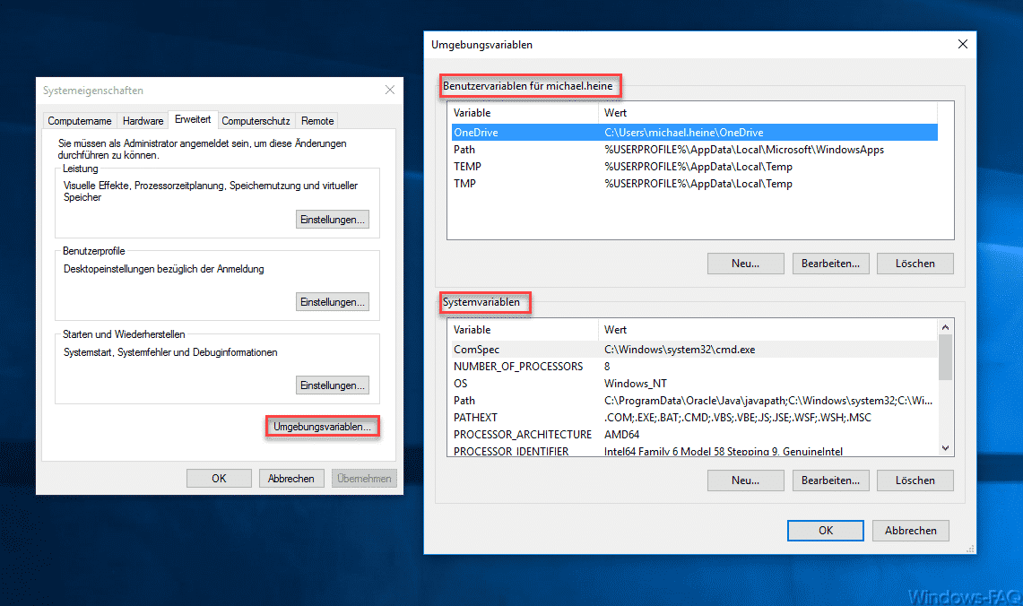 Windows Umgebungsvariablen (Benutzerdefiniert, Systemvariablen) bearbeiten