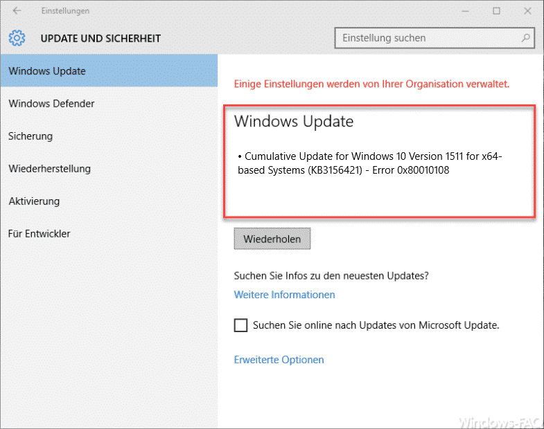 0x80010108 Fehlercode beim Windows 10 Update