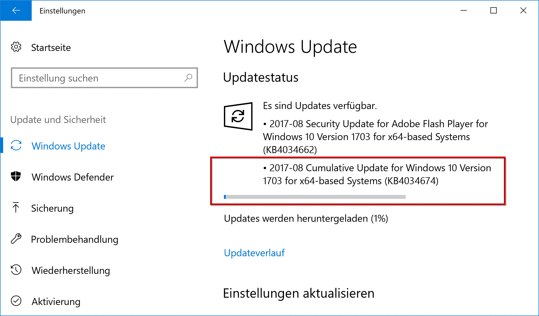 Update KB4034674 für Windows 10 Version 1703 Creators Update (Build 15063.540)