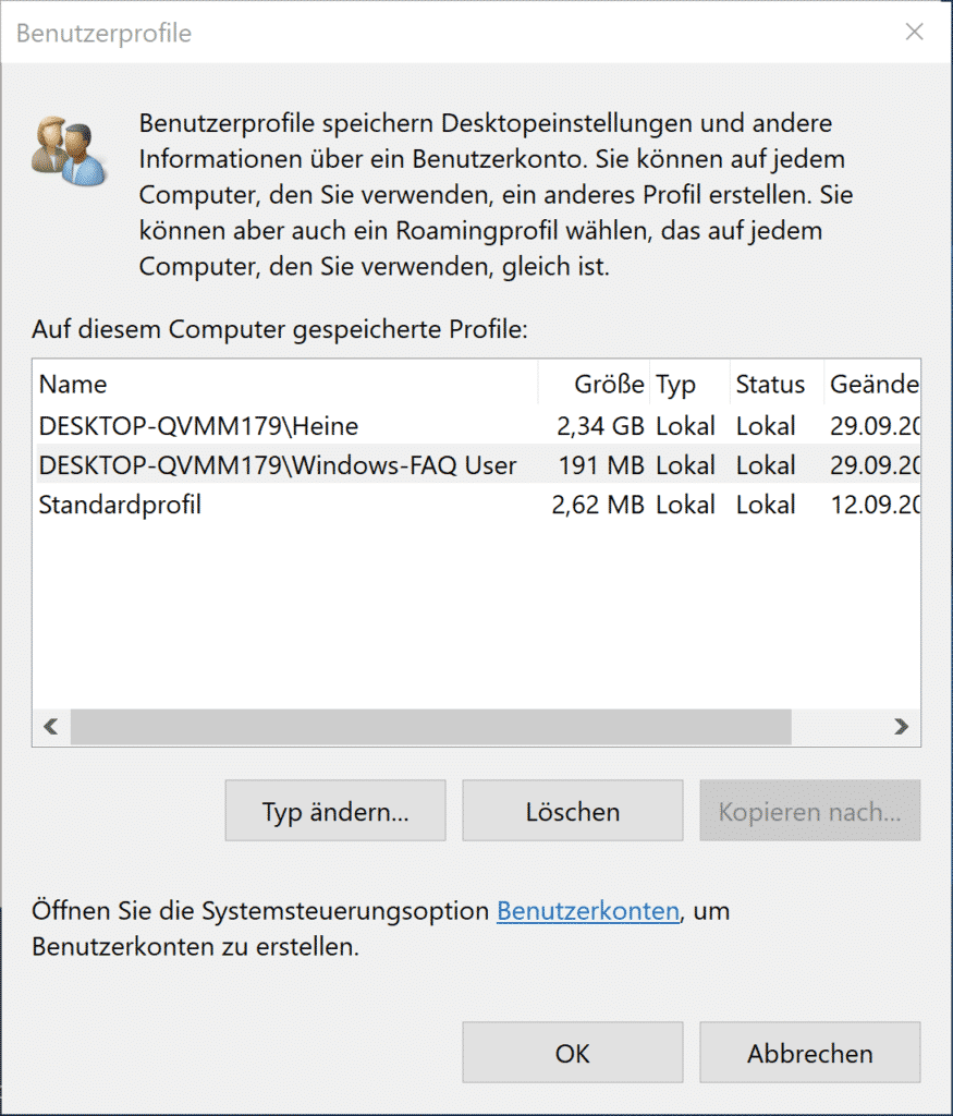 Windows 10 Benutzerprofile