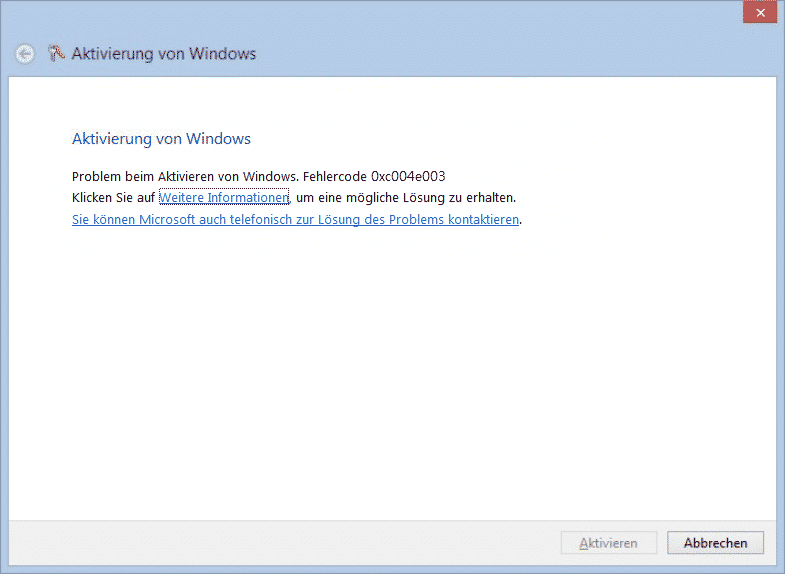 Aktivierung von Windows 0xc004e003