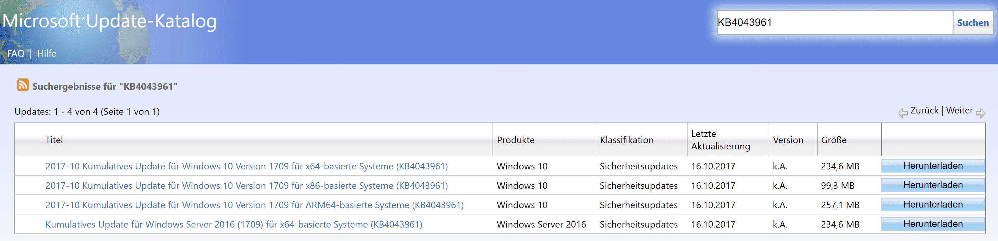 KB4043961 Update für Windows 10 Version 1703 Fall Creators Update Build 16299.19