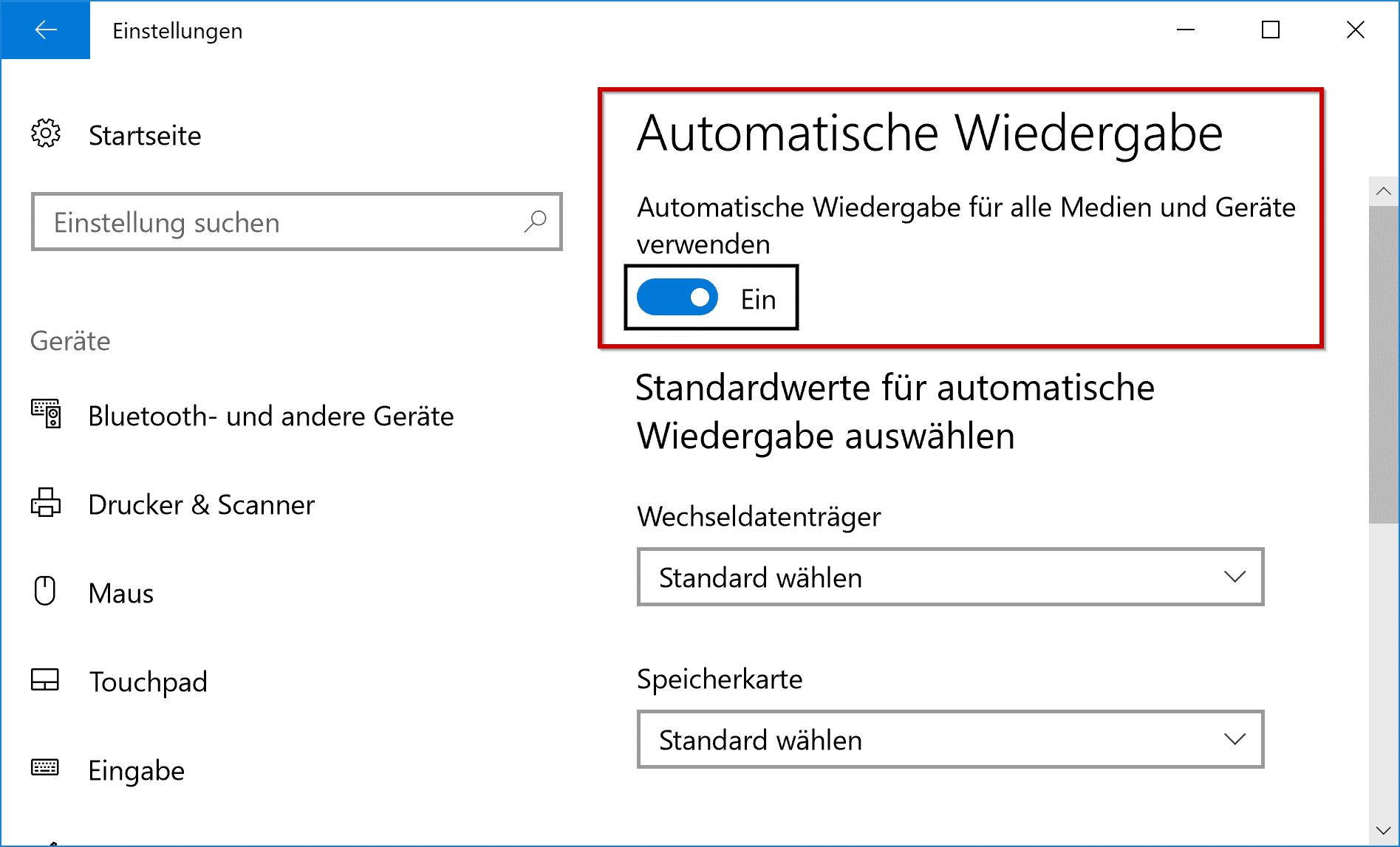 Automatische Wiedergabe für alle Medien und Geräte verwenden