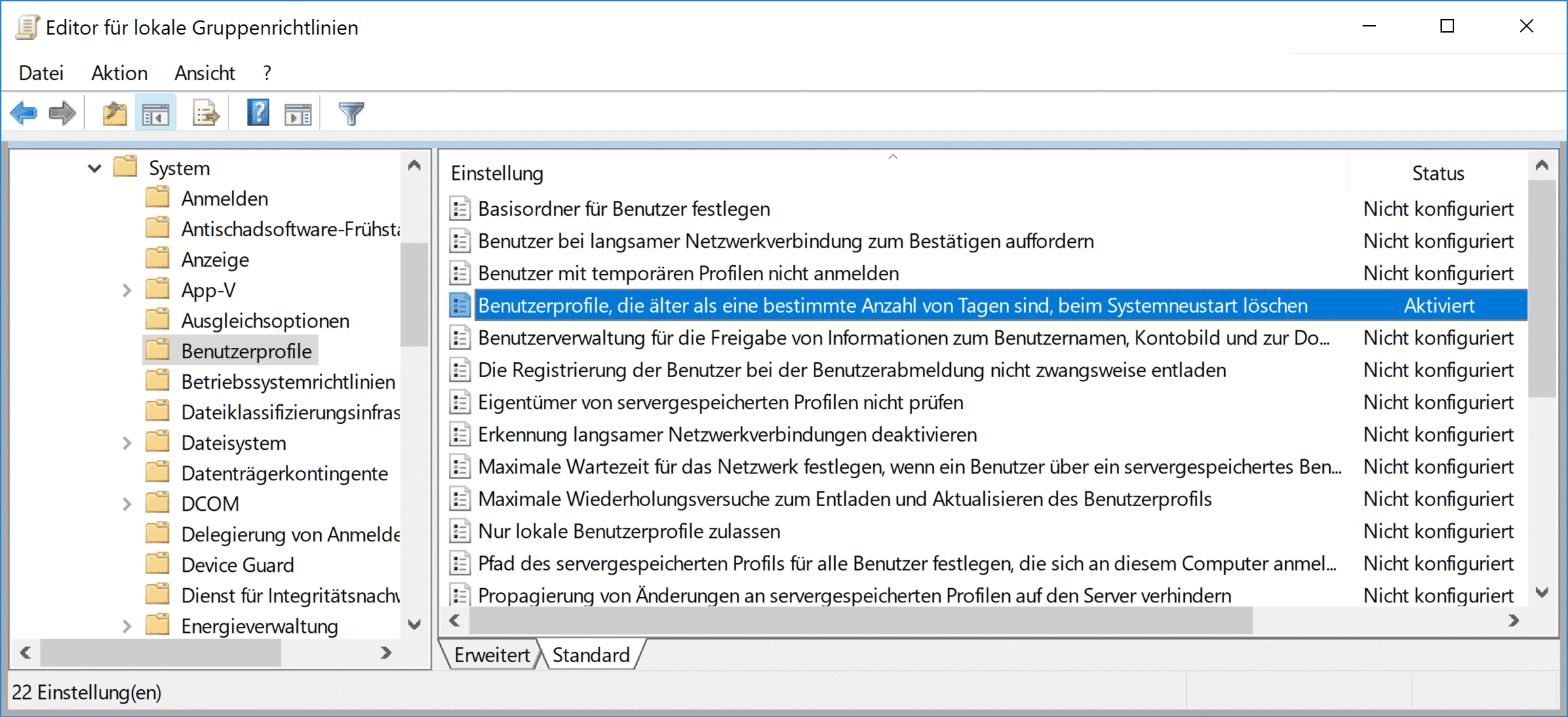 Inaktive Benutzerprofile nach einer bestimmten Anzahl Tage automatisch löschen