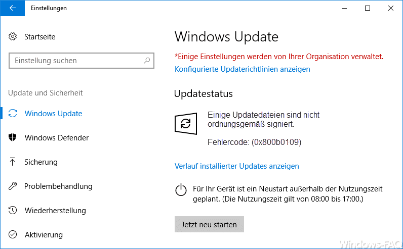 Fehlercode 0x800b0109 – Einige Updatedateien sind nicht ordnungsgemäß signiert