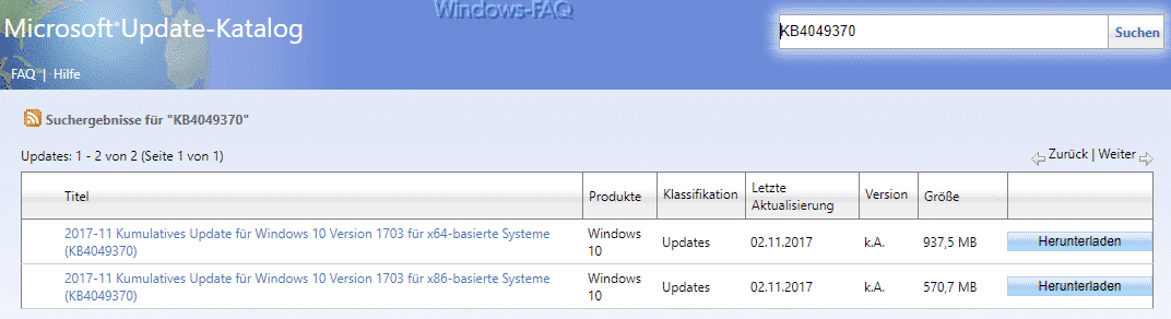 KB4049370 für Windows 10 Creators Update Build 15063.675 Download