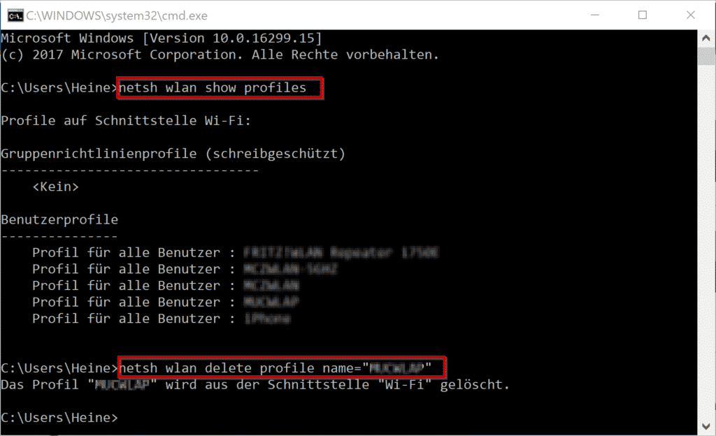 WLAN Verbindungen anzeigen und löschen