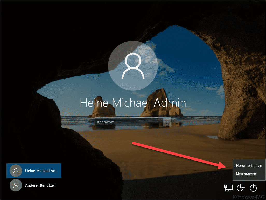 Windows Anmeldebildschirm mit Herunterfahren Option