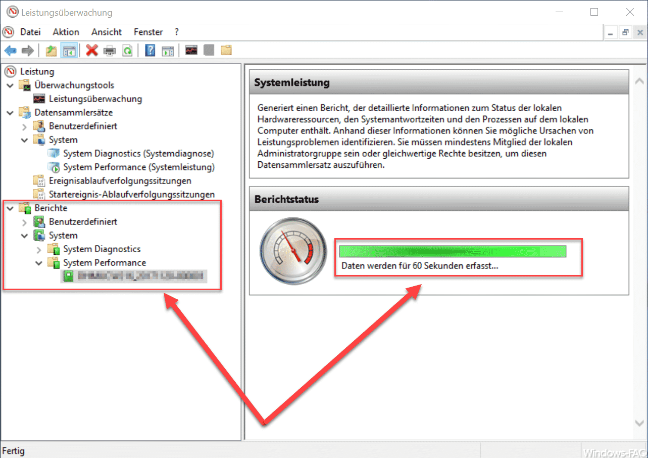 Windows Leistungsüberwachung Berichtstatus