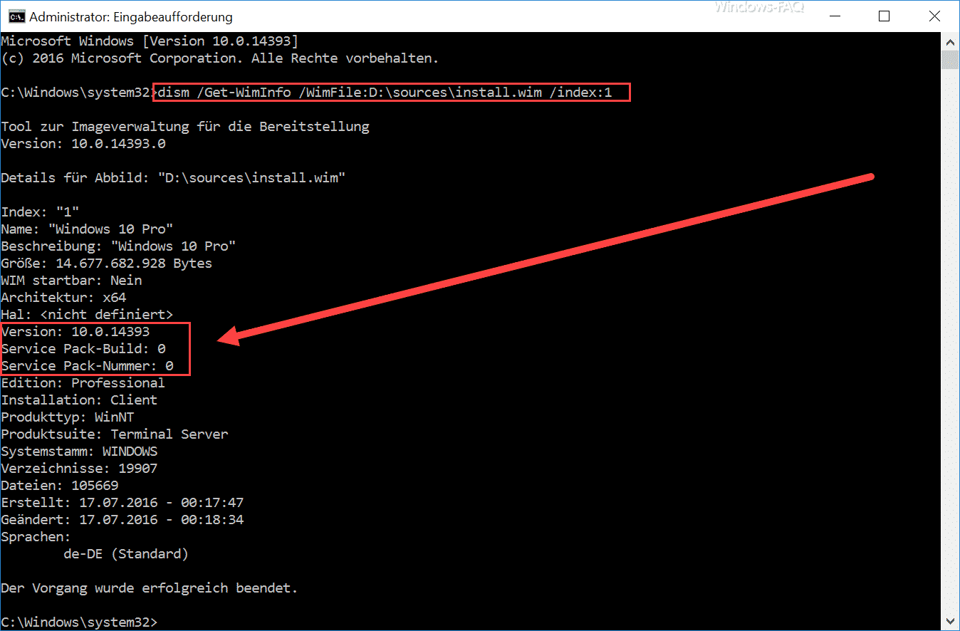 Windows Version vom USB Installations-Stick abfragen