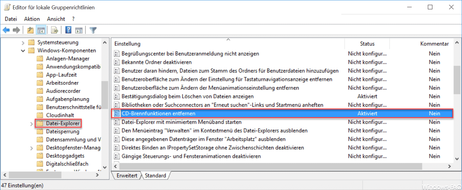 CD-Brennfunktionen entfernen
