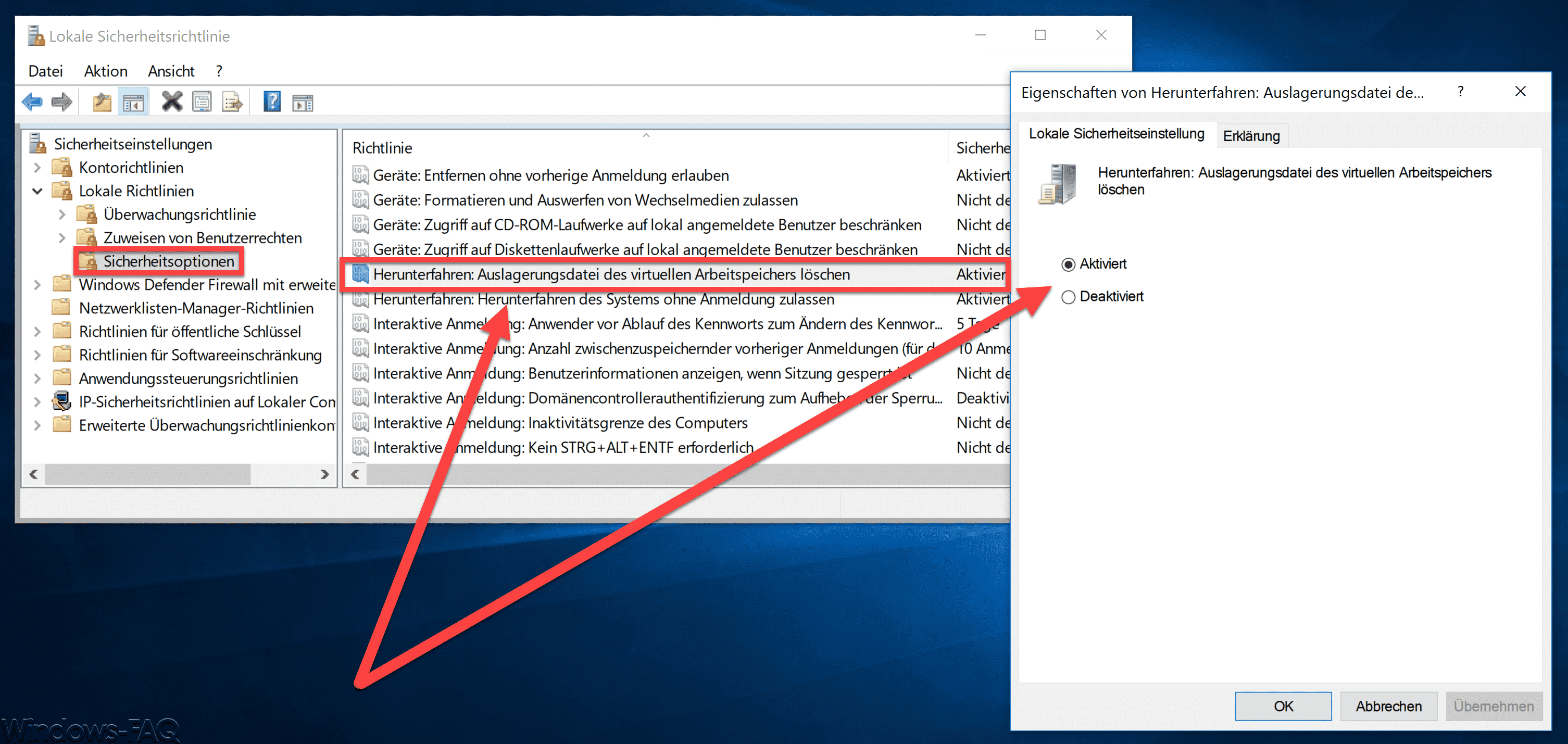 Windows Auslagerungsdatei durch Sicherheitsrichtlinie beim Herunterfahren löschen