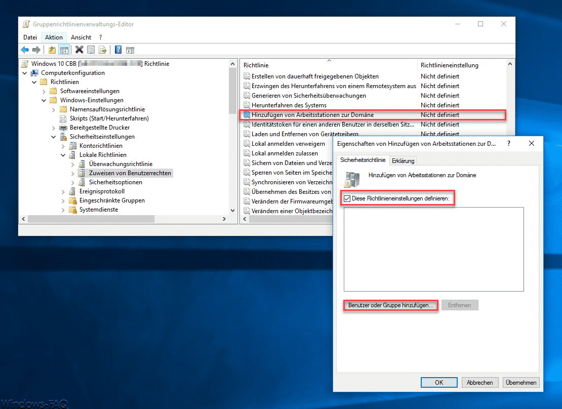 Rechte zum Hinzufügen von Windows Clients zur Domäne einschränken