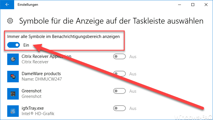 Immer alle Symbole im Benachrichtigungsbereich anzeigen