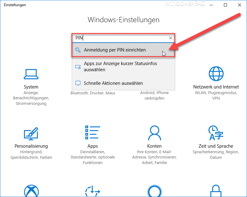 Anmeldung per PIN einrichten