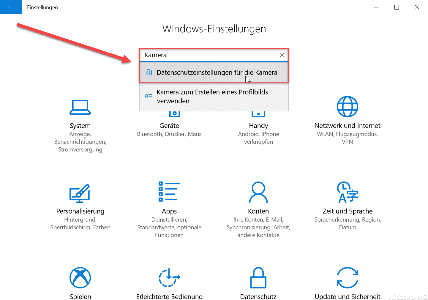 Datenschutzeinstellungen für die Kamera