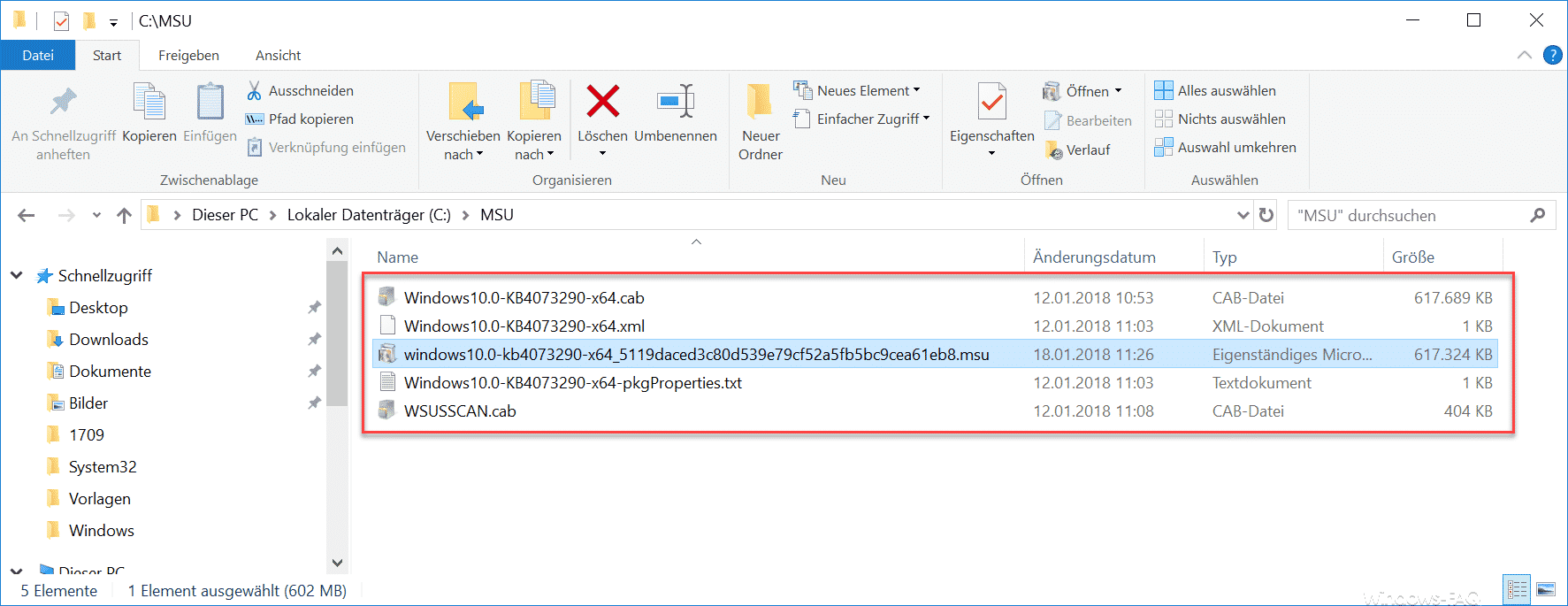 MSU Dateien entpacken