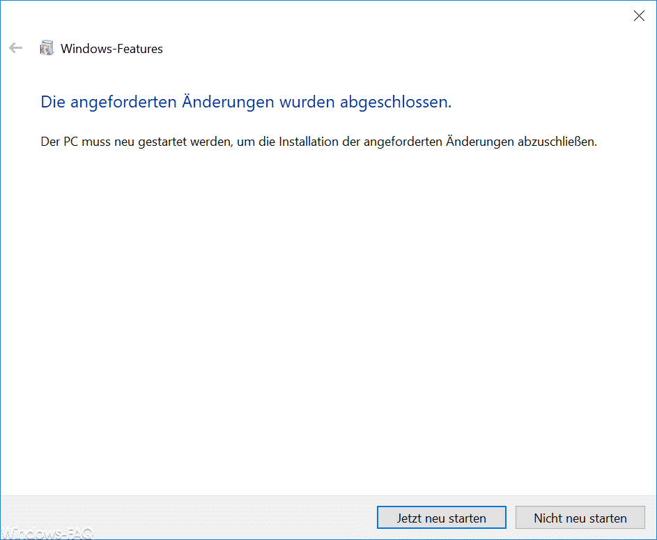 Hyper-V Die angeforderten Änderungen wurden abgeschlossen - Neustart