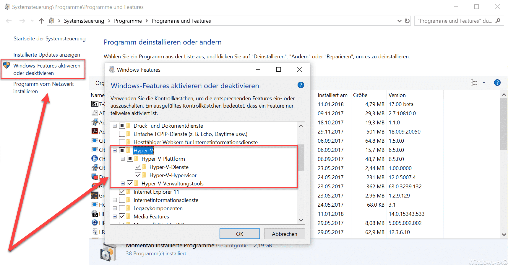 Hyper-V bei Windows 10 installieren
