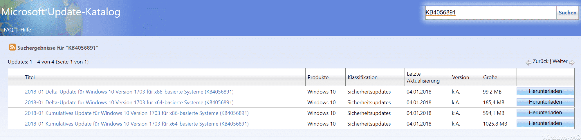 KB4056891 Download für Windows 10 Version 1703 Creators Update Build 15063.850