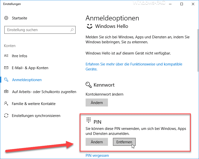 PIN ändern oder entfernen