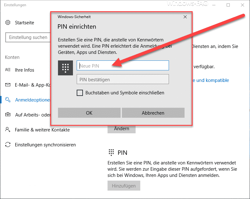 PIn einrichten Windows 10
