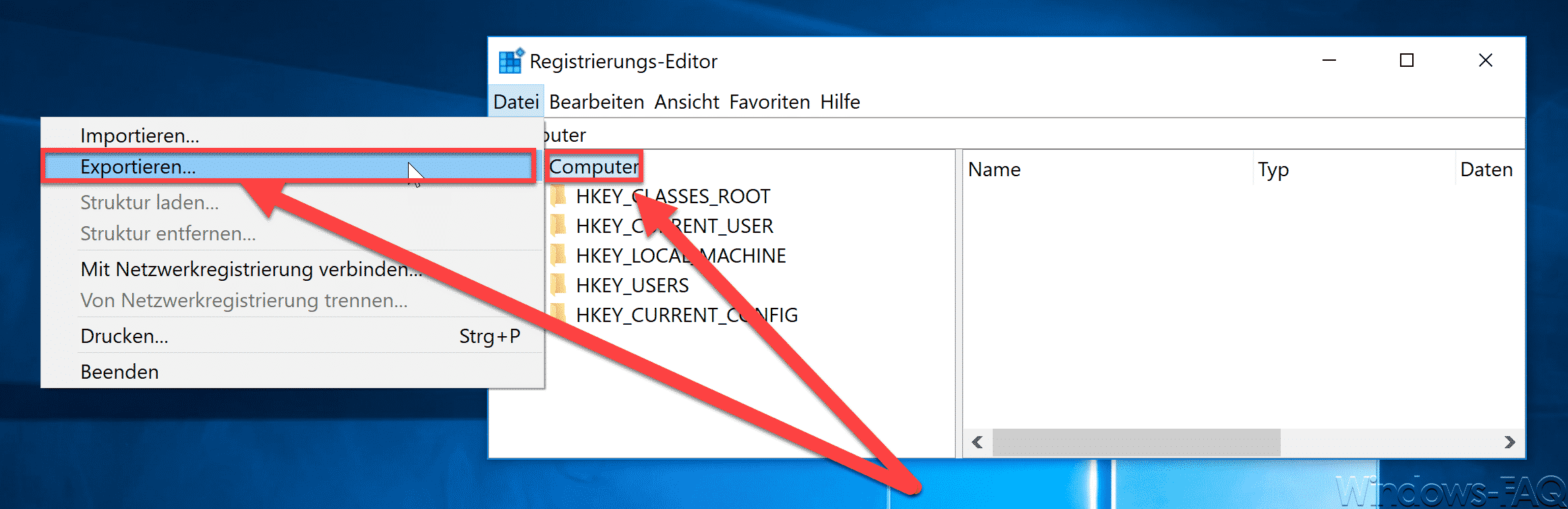 Komplettes Backup der Registry erstellen