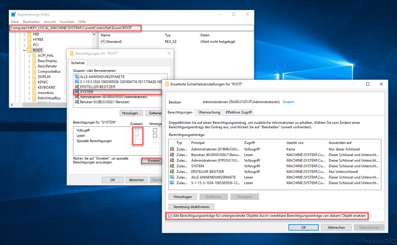 Root Rechte neu setzen