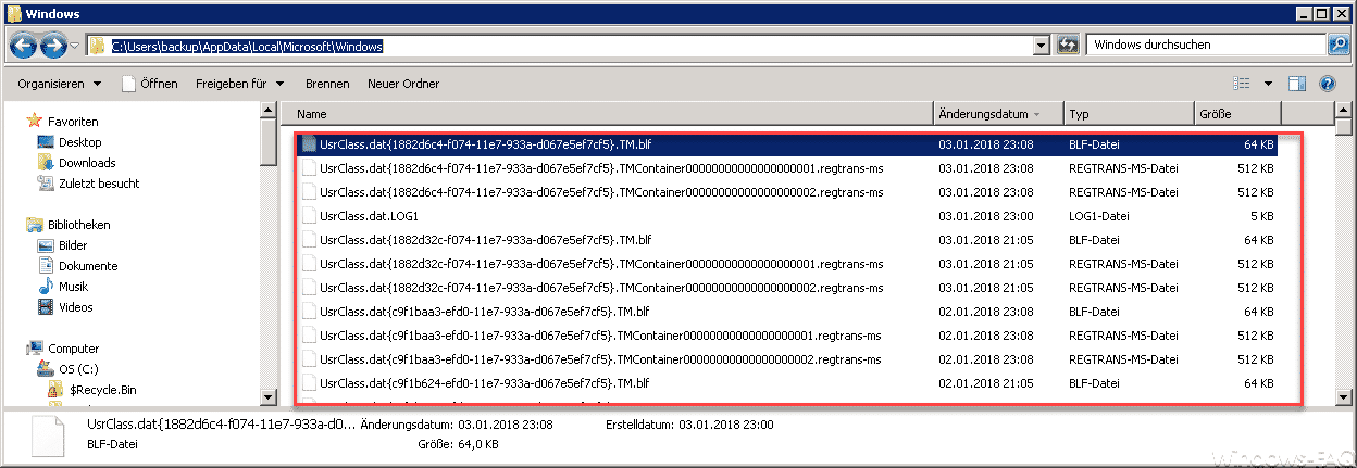 Was sind die UsrClass.dat, BLF und REGTRANS-MS-Dateien?