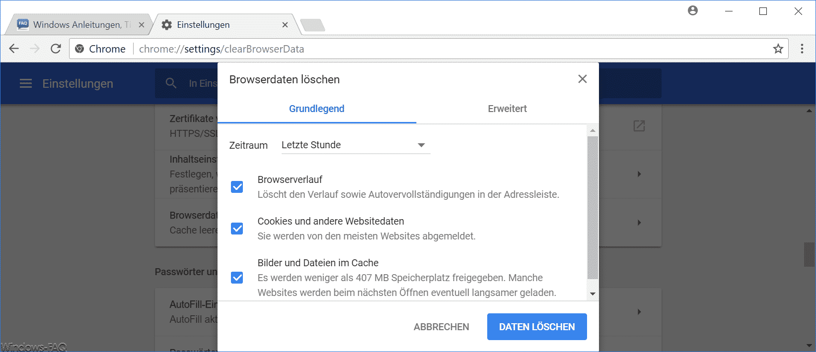 Google Chrome Browserverlauf löschen