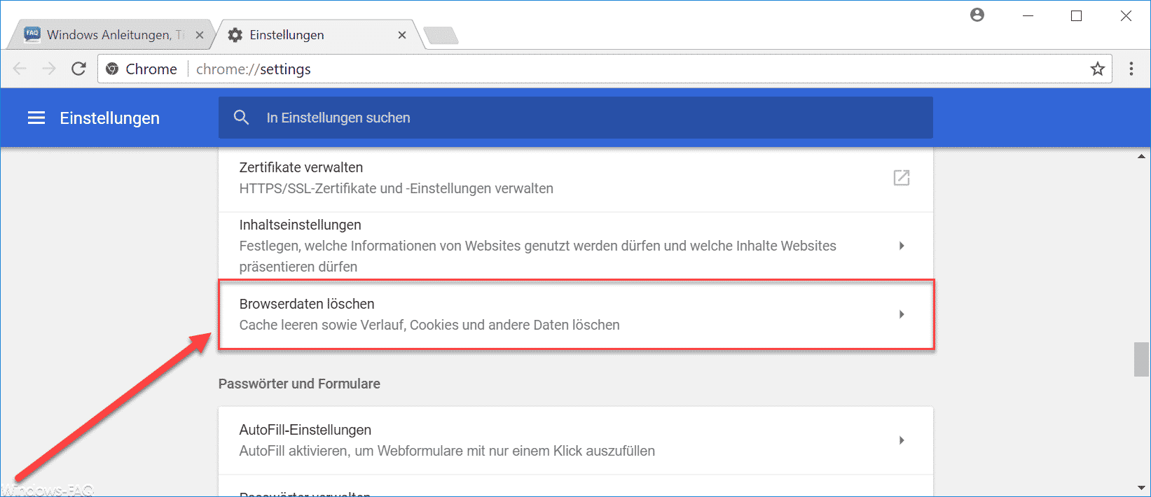 Chrome Browserdaten löschen