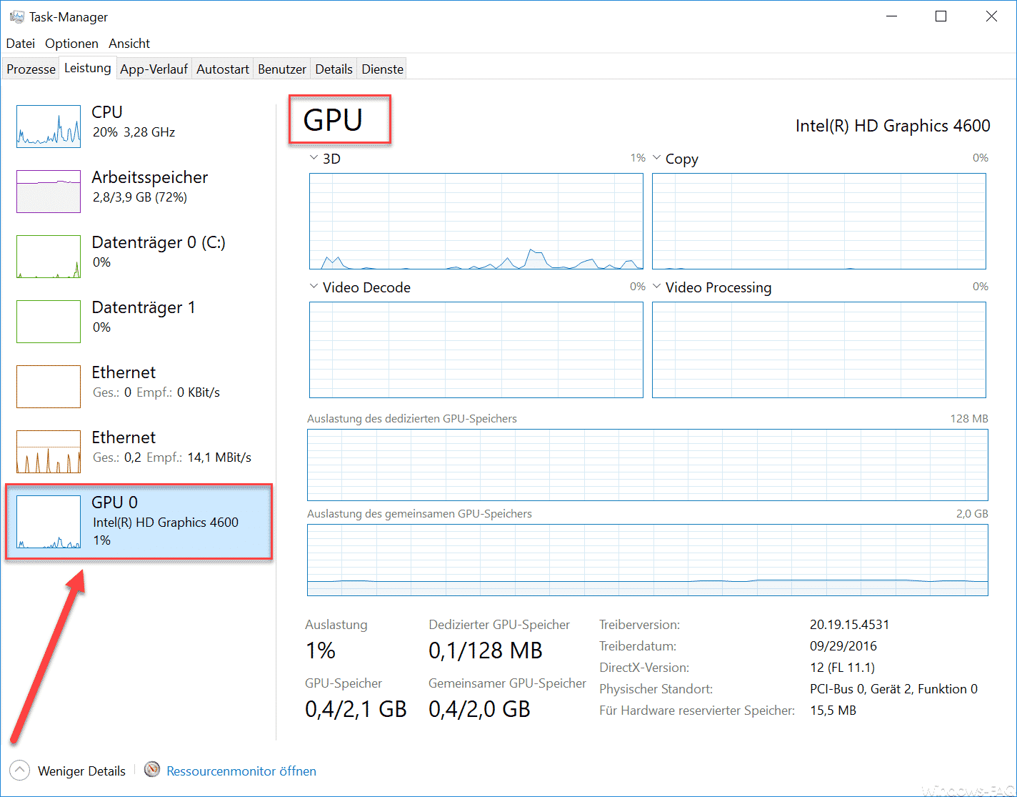 GPU Leistung im Windows Taskmanager anzeigen