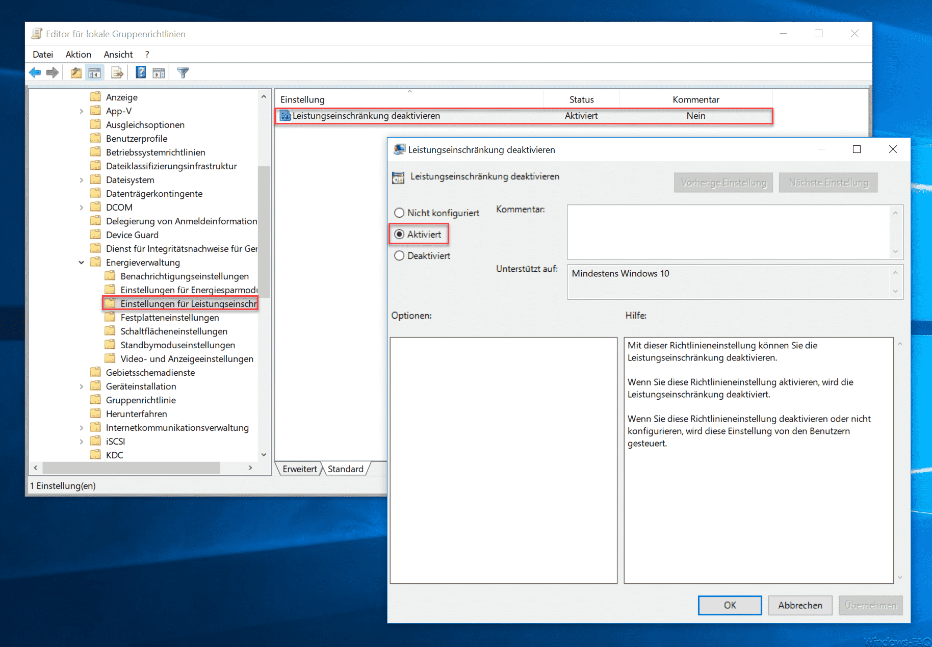 Power Throttling bei Windows 10 per GPO abschalten
