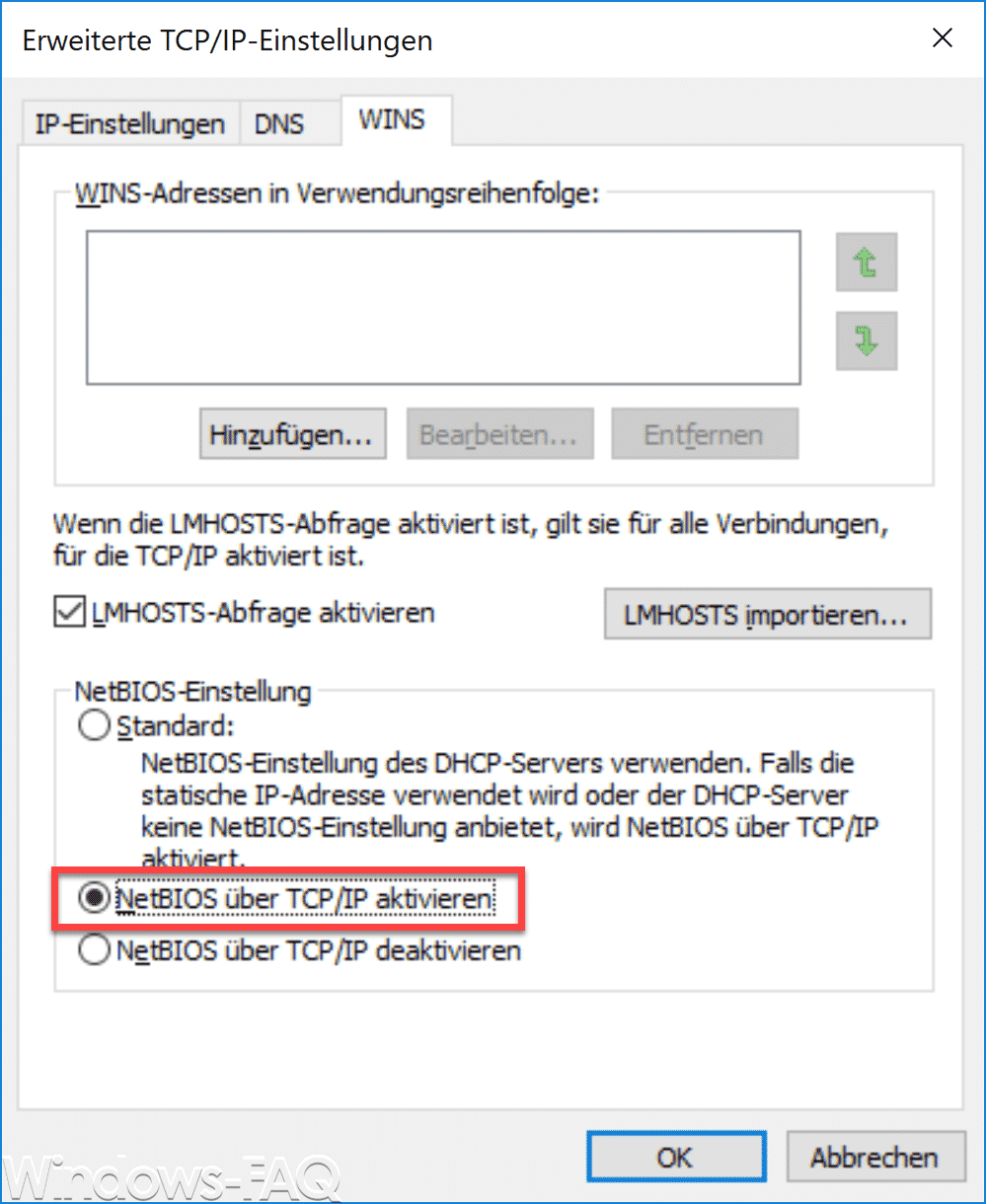 NetBIOS über TCP/IP aktivieren