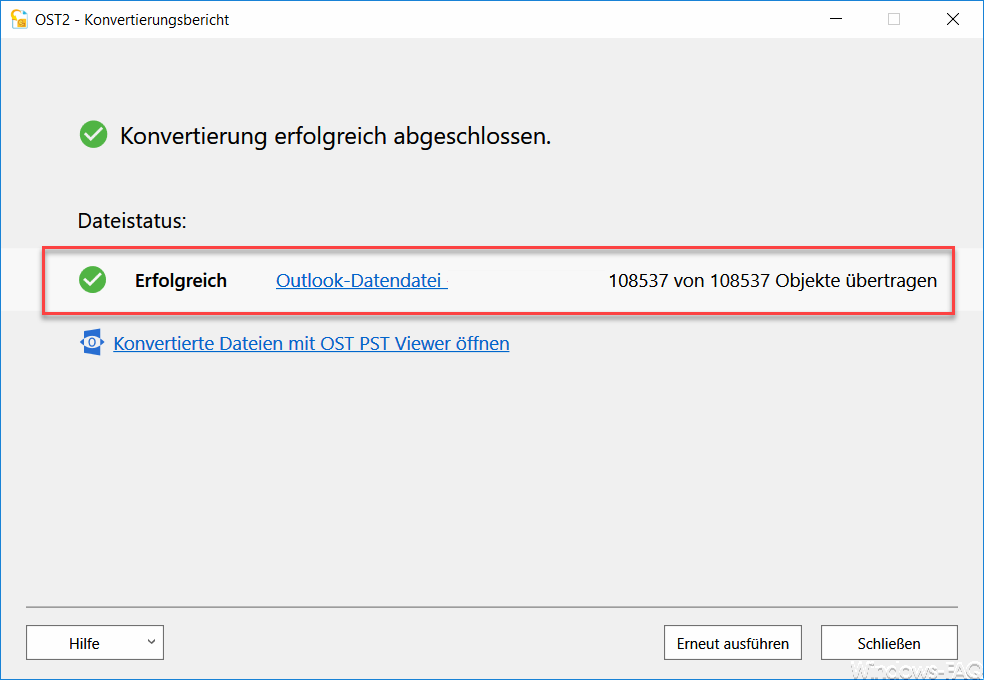 OST zu PST Konvertierung erfolgreich abgeschlossen