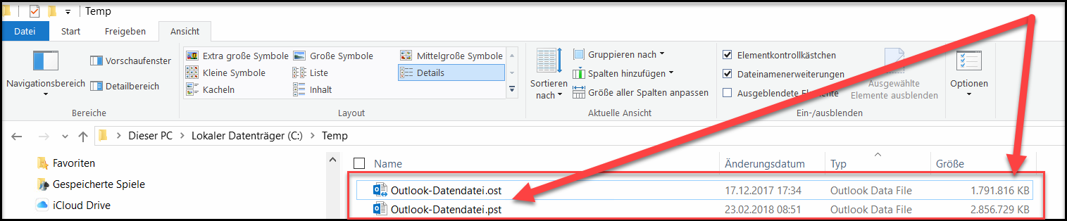 Outlook OST und PST Datei nach der Konvertierung
