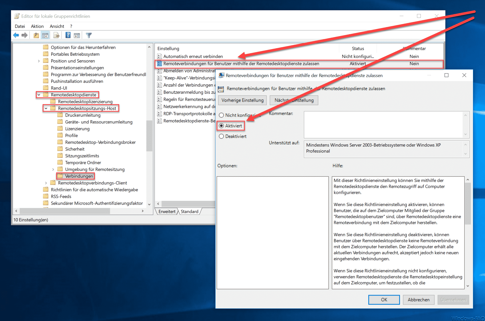 Remote Desktop Verbindungen durch eine Gruppenrichtlinie zulassen