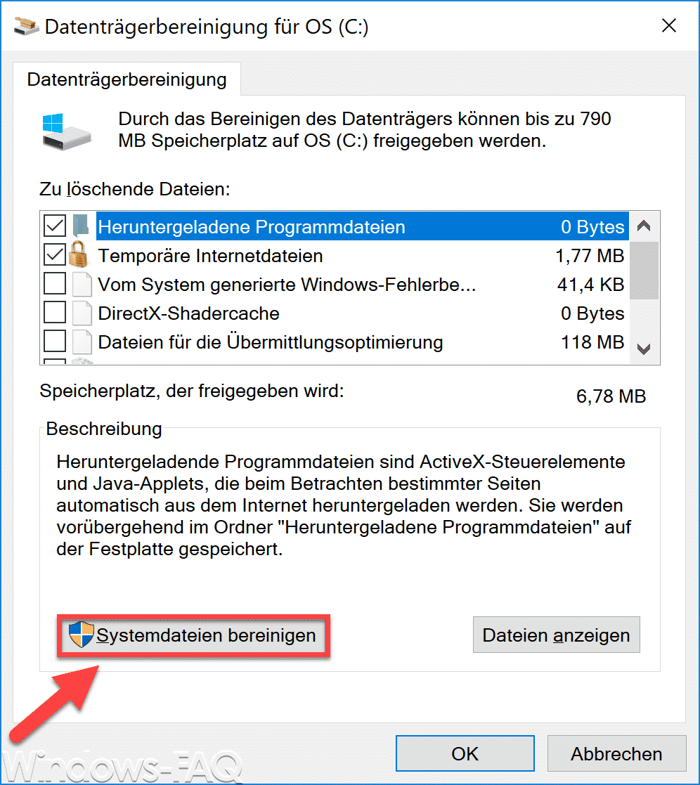 Windows 10 Datenträgerbereinigung