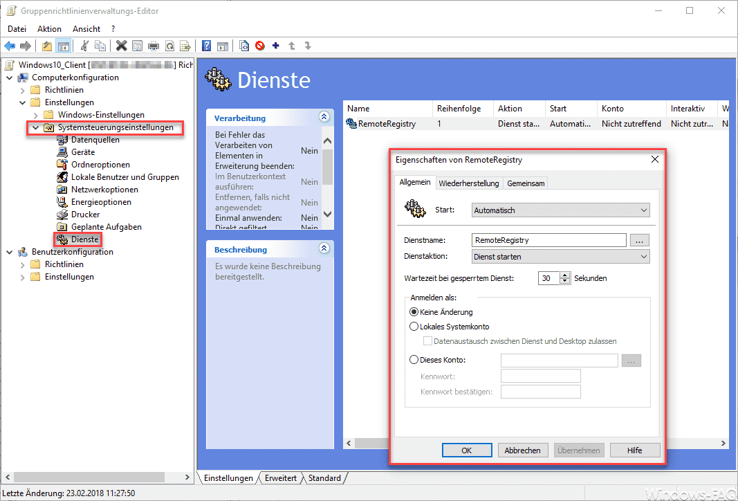 Windows Dienste über Gruppenrichtlinie starten