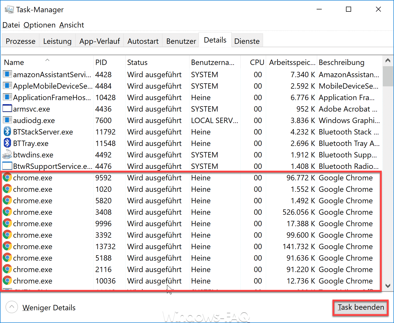 Windows Taskmanager Details