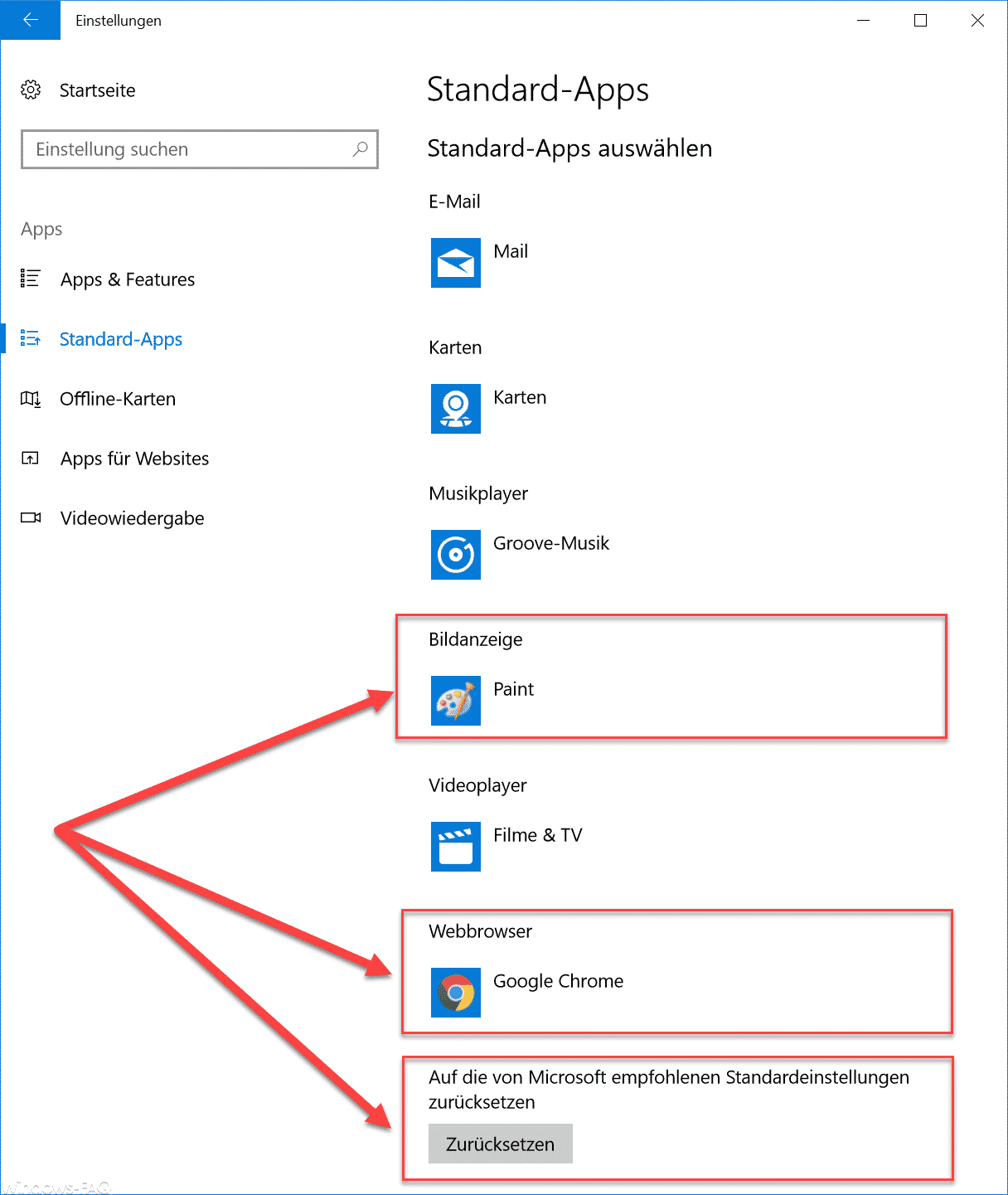 Apps auf Standard zurücksetzen