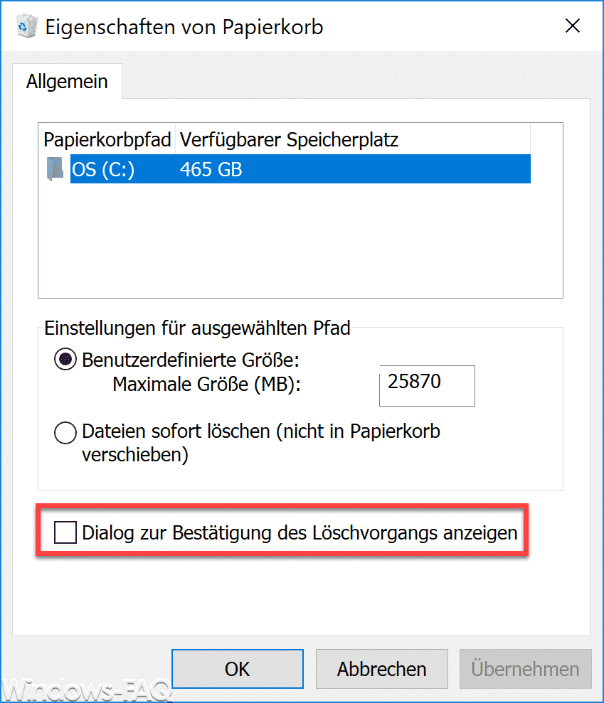 Dialog zur Bestätigung des Löschvorganges anzeigen