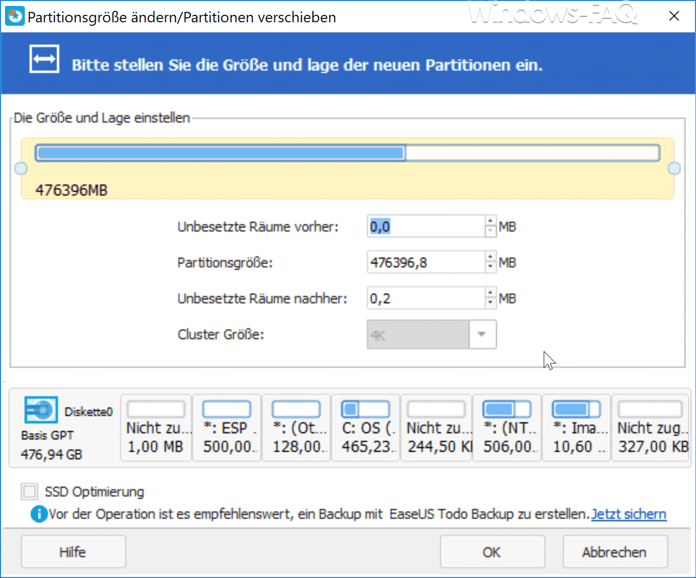 EaseUS Partition Master 12.9 Partition ändern oder verschieben