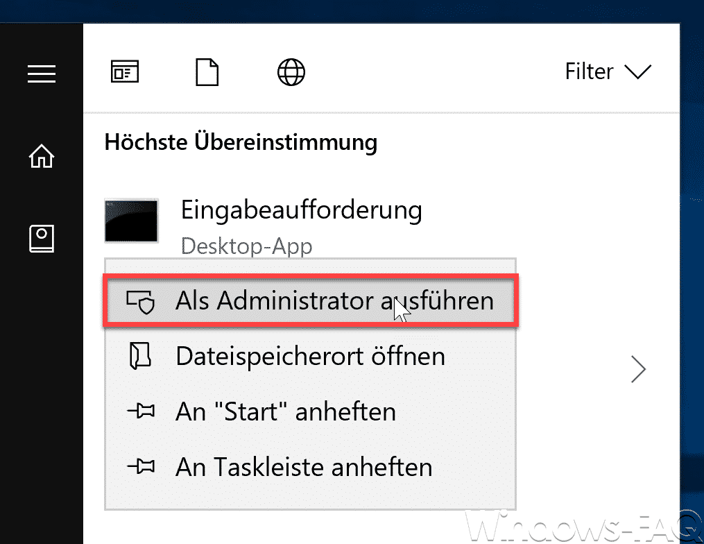 Eingabeaufforderung als Administrator ausführen
