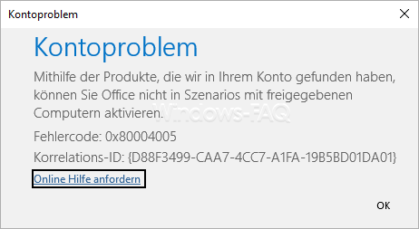 Kontoproblem 0x80004005