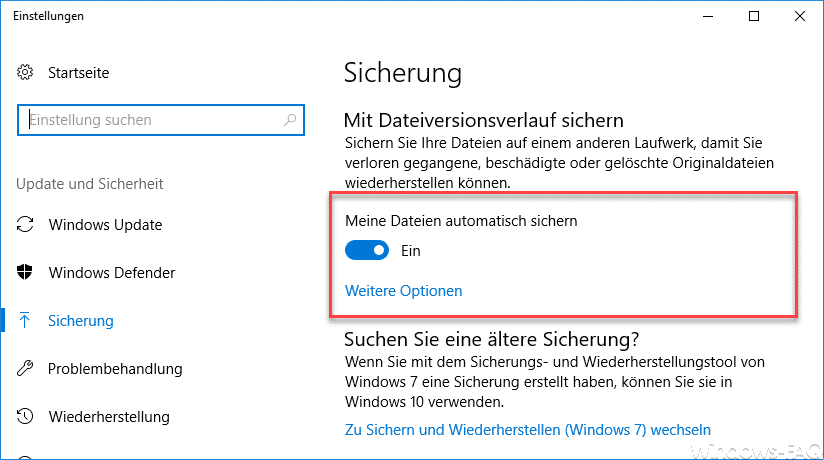 Dateiversionsverlauf bei Windows 10
